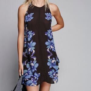 Free People Paint the Sun Black Floral Slip Dress S